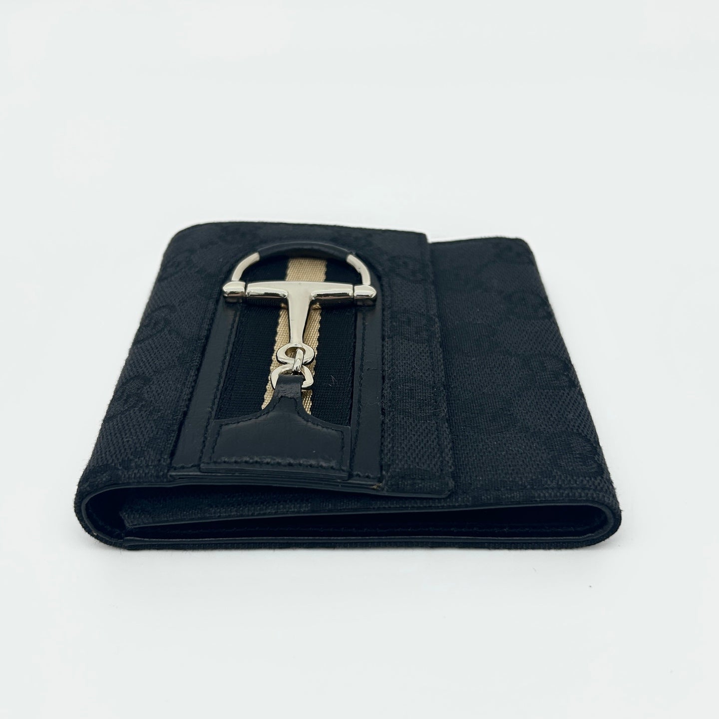 Gucci Black Canvas Horsebit Tri-Fold Square Wallet [Unused]
