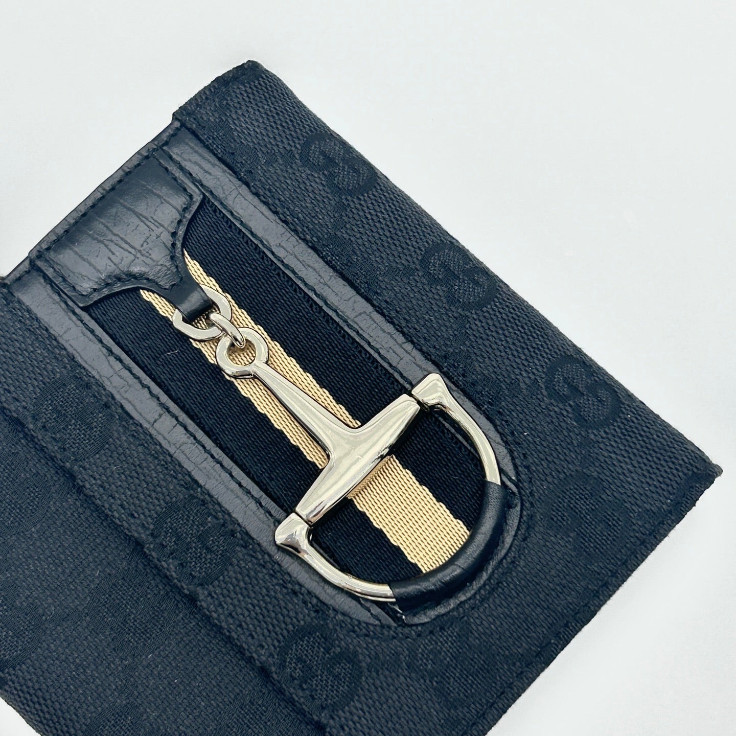 Gucci Black Canvas Horsebit Tri-Fold Square Wallet [Unused]
