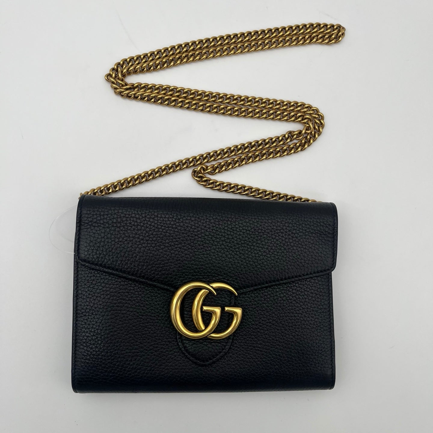 Gucci Black & Gold Leather Marmont Envelope WOC Chain Bag [Used]
