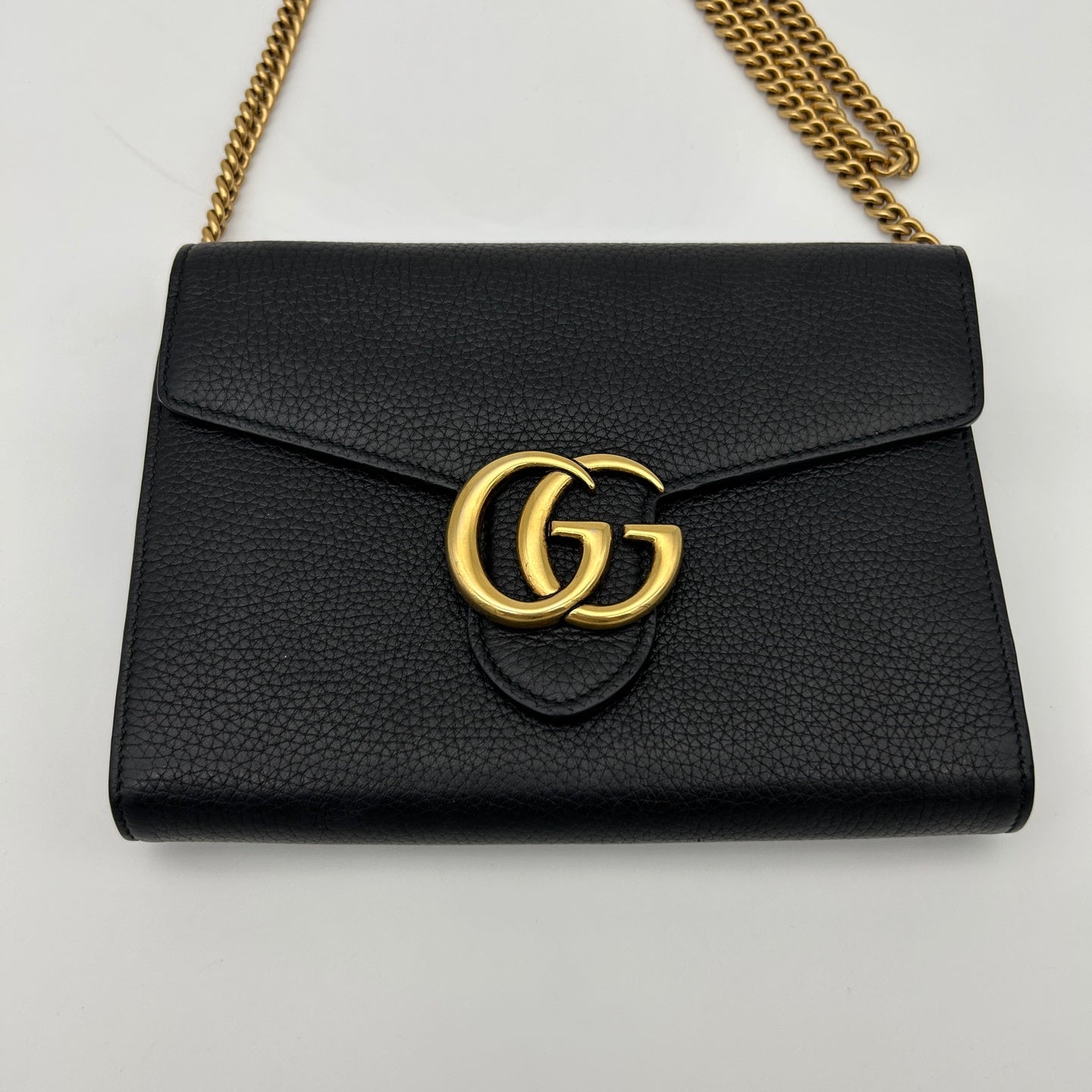 Gucci Black & Gold Leather Marmont Envelope WOC Chain Bag [Used]