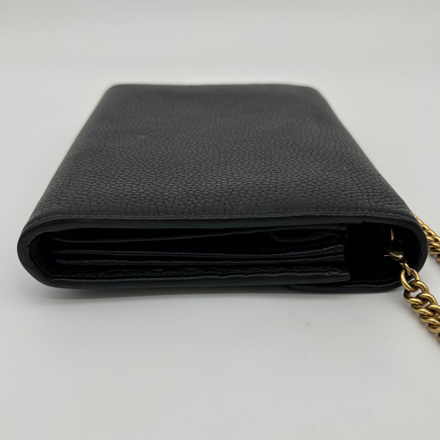 Gucci Black & Gold Leather Marmont Envelope WOC Chain Bag [Used]
