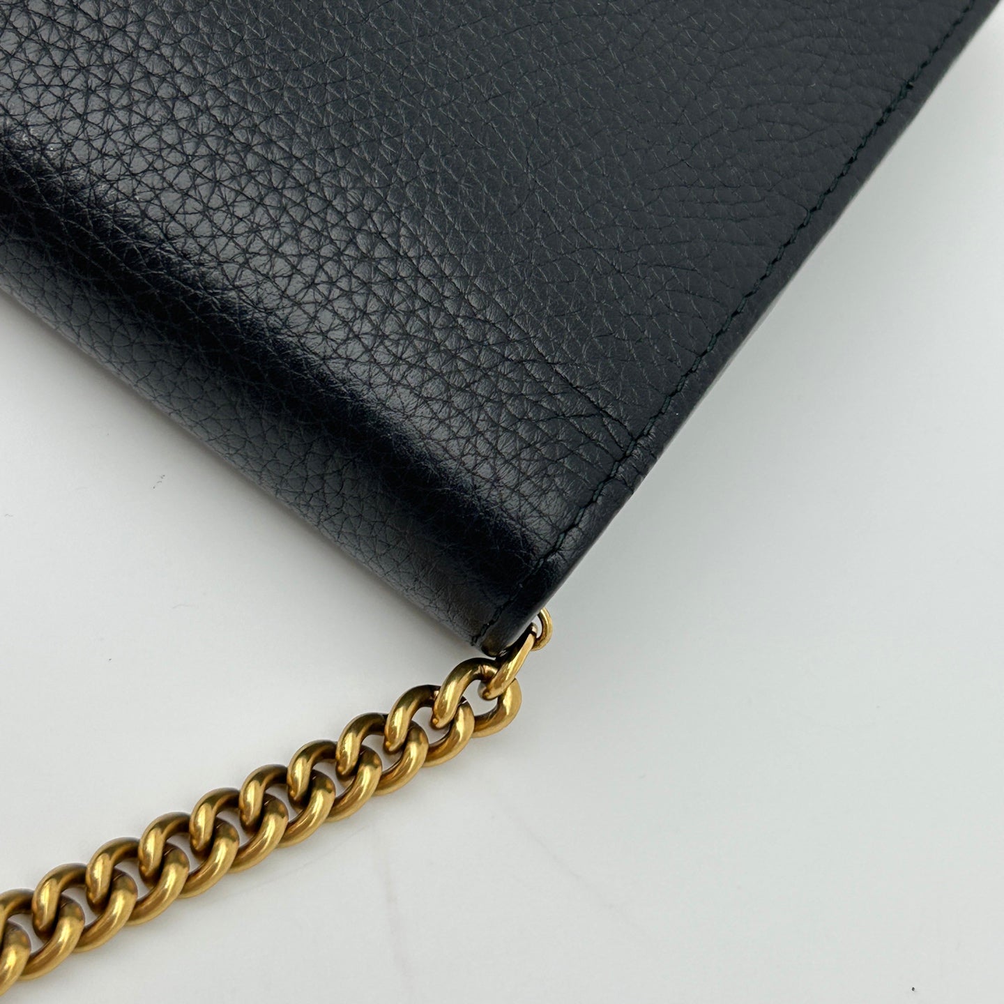 Gucci Black & Gold Leather Marmont Envelope WOC Chain Bag [Used]