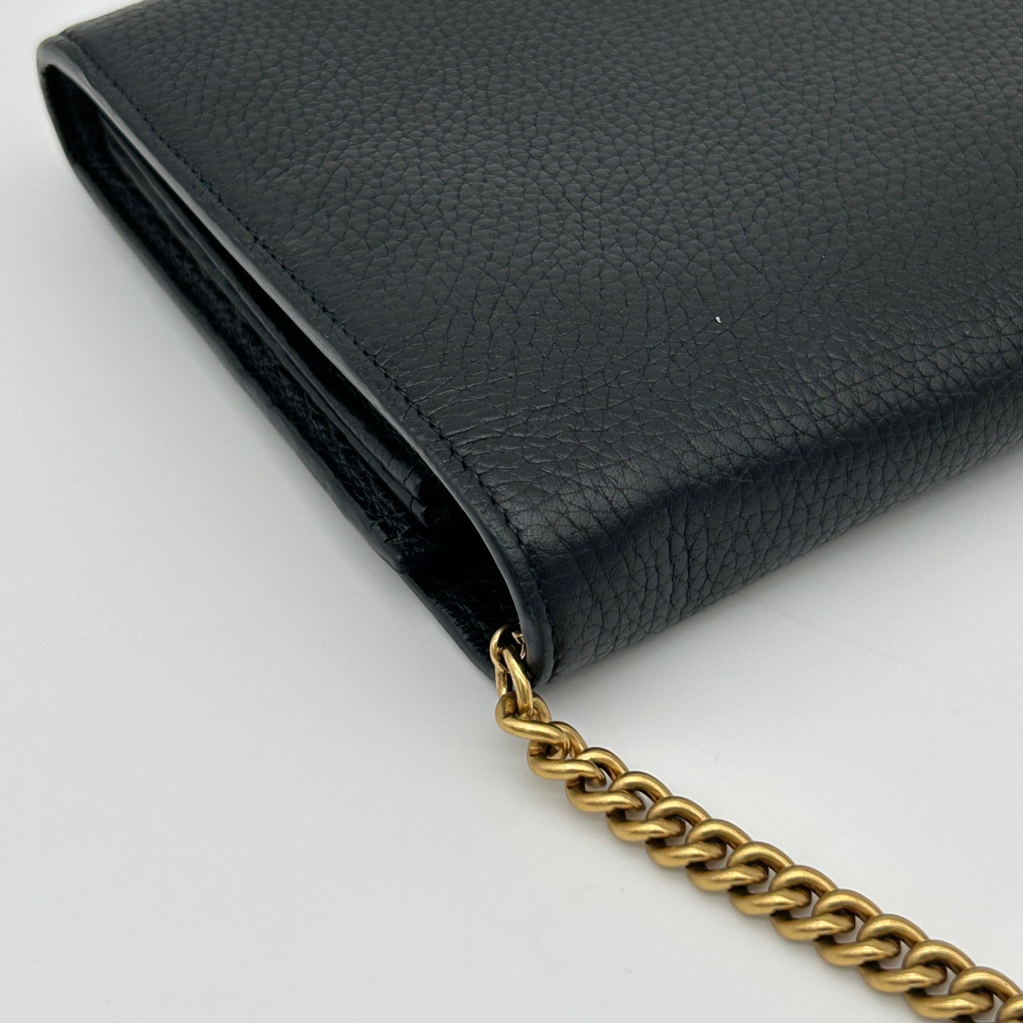 Gucci Black & Gold Leather Marmont Envelope WOC Chain Bag [Used]
