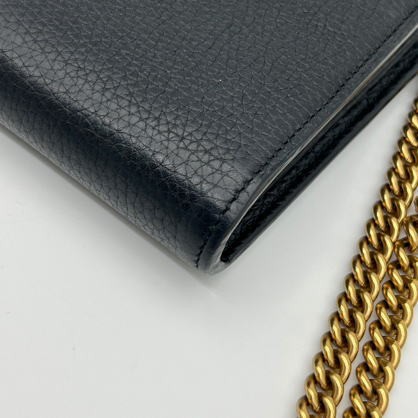 Gucci Black & Gold Leather Marmont Envelope WOC Chain Bag [Used]