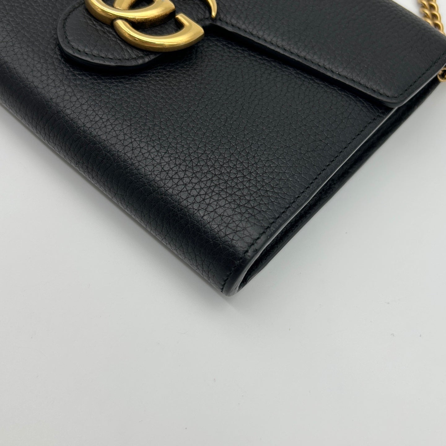 Gucci Black & Gold Leather Marmont Envelope WOC Chain Bag [Used]