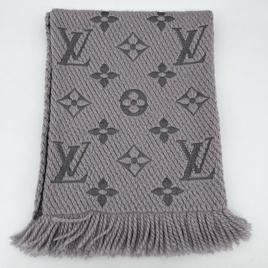 Louis Vuitton Logomania Gray-Purple Wool & Silk Monogram Reversible Scarf [Used]