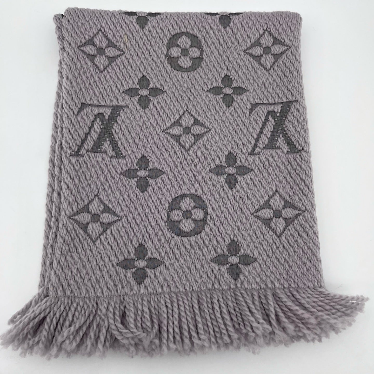 Louis Vuitton Logomania Gray-Purple Wool & Silk Monogram Reversible Scarf [Used]
