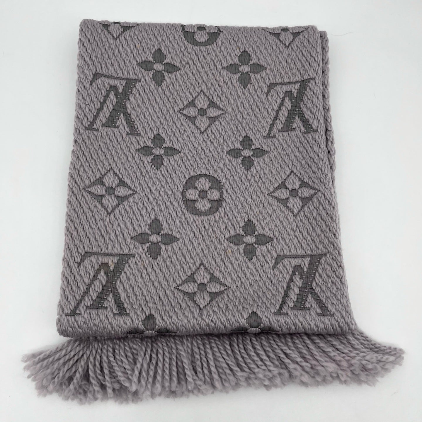 Louis Vuitton Logomania Gray-Purple Wool & Silk Monogram Reversible Scarf [Used]