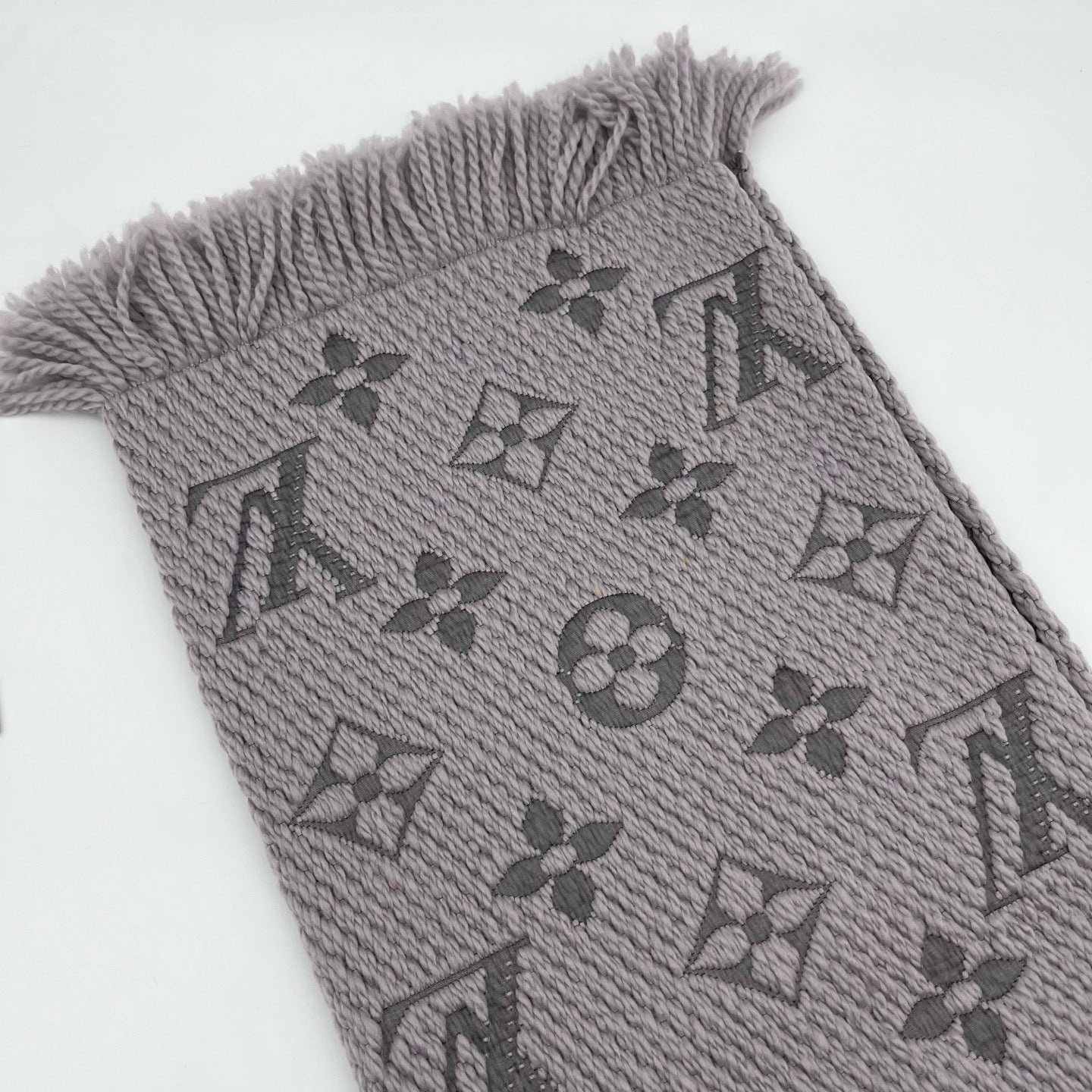 Louis Vuitton Logomania Gray-Purple Wool & Silk Monogram Reversible Scarf [Used]