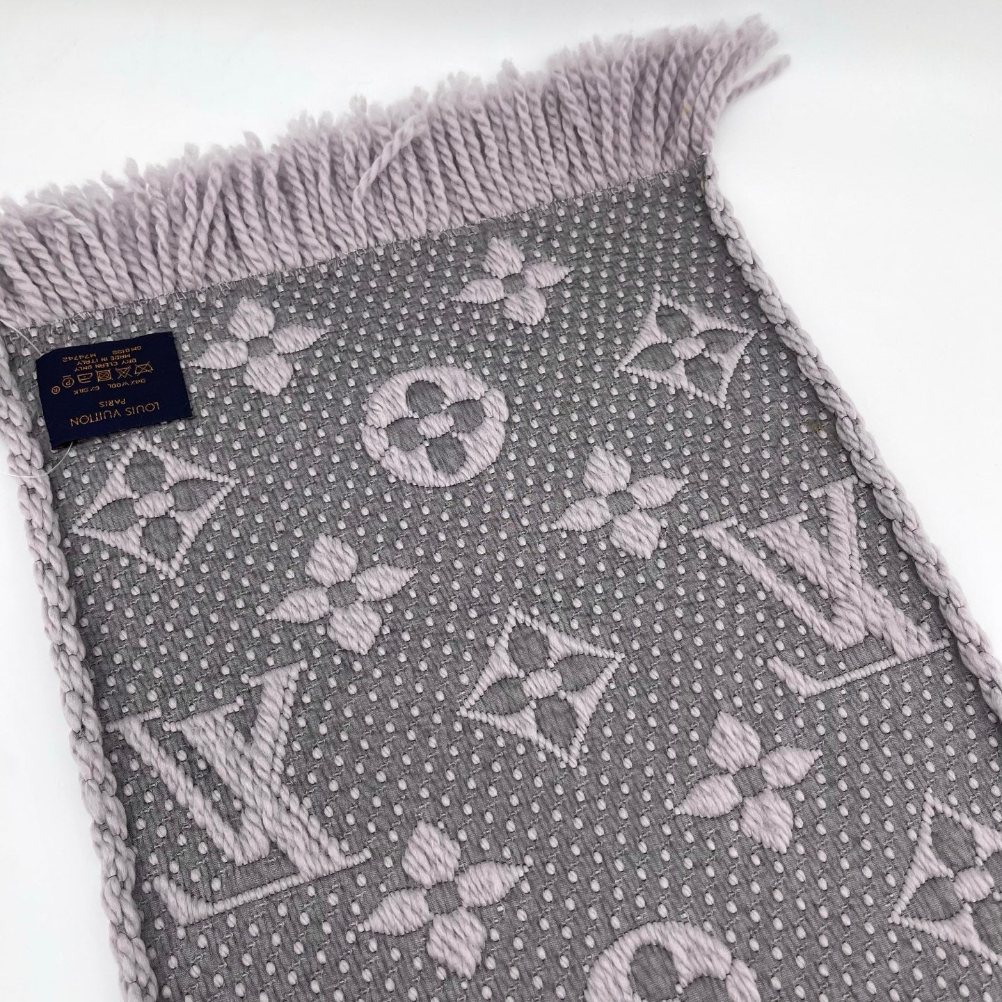 Louis Vuitton Logomania Gray-Purple Wool & Silk Monogram Reversible Scarf [Used]