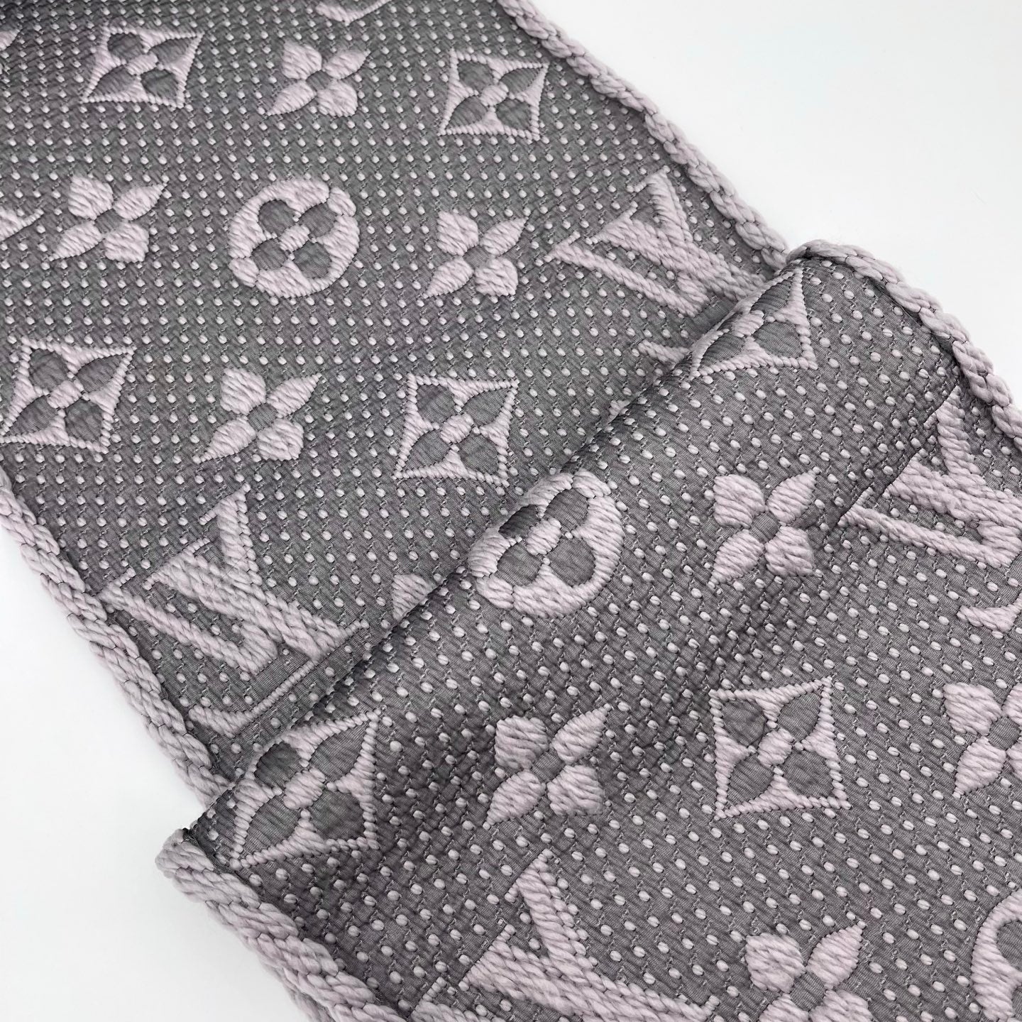 Louis Vuitton Logomania Gray-Purple Wool & Silk Monogram Reversible Scarf [Used]