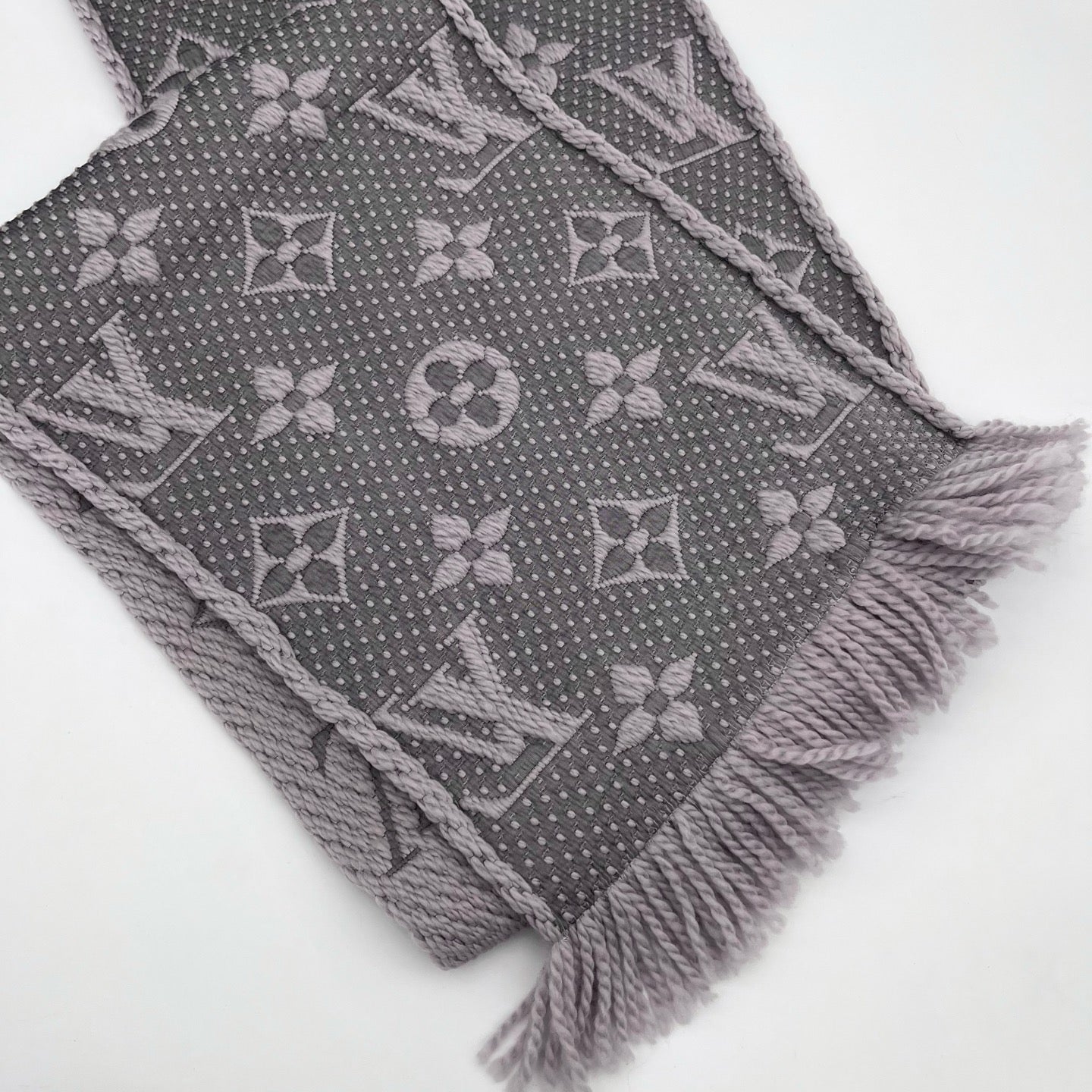 Louis Vuitton Logomania Gray-Purple Wool & Silk Monogram Reversible Scarf [Used]