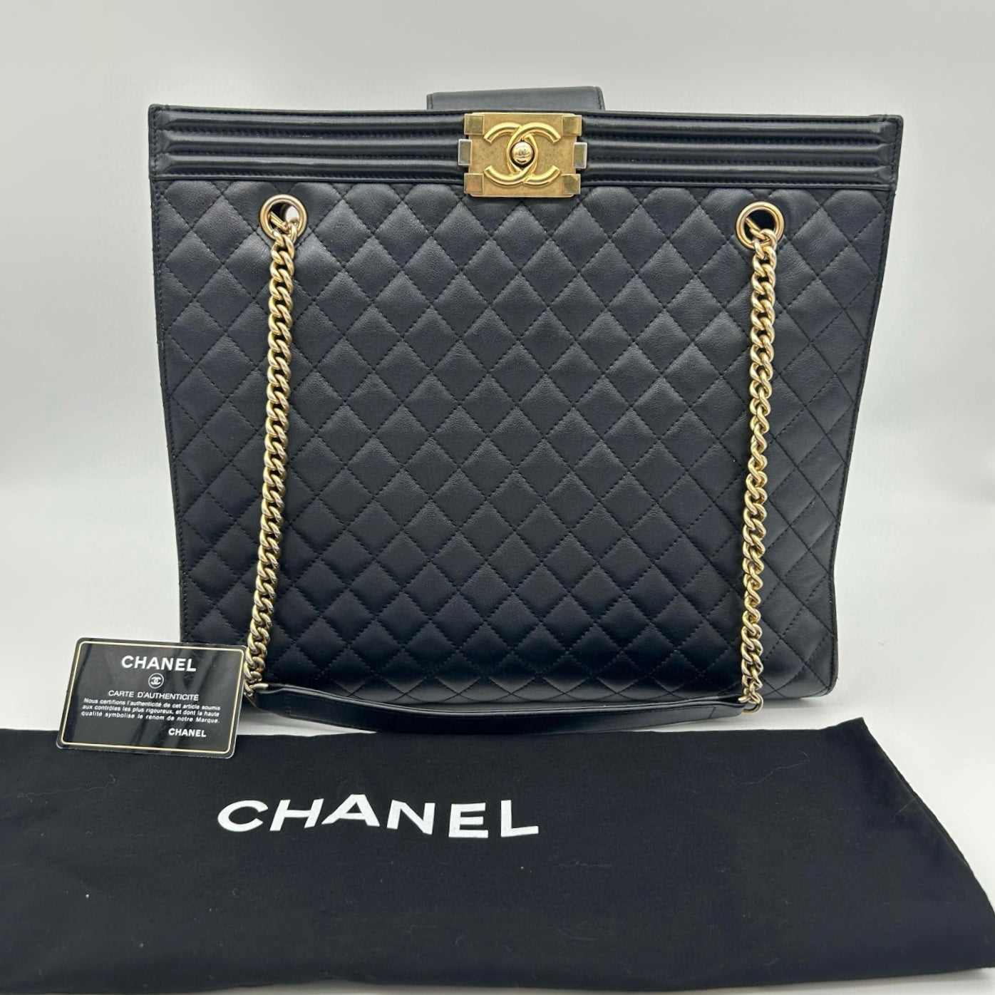 Chanel Black & Gold Calfskin LeBoy Large Tote Bag [Used]