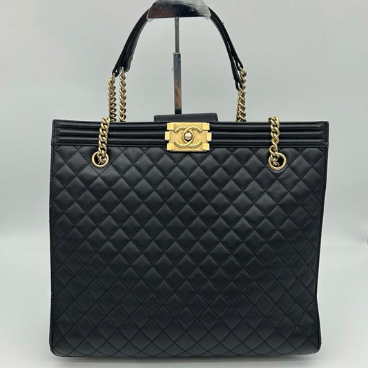 Chanel Black & Gold Calfskin LeBoy Large Tote Bag [Used]