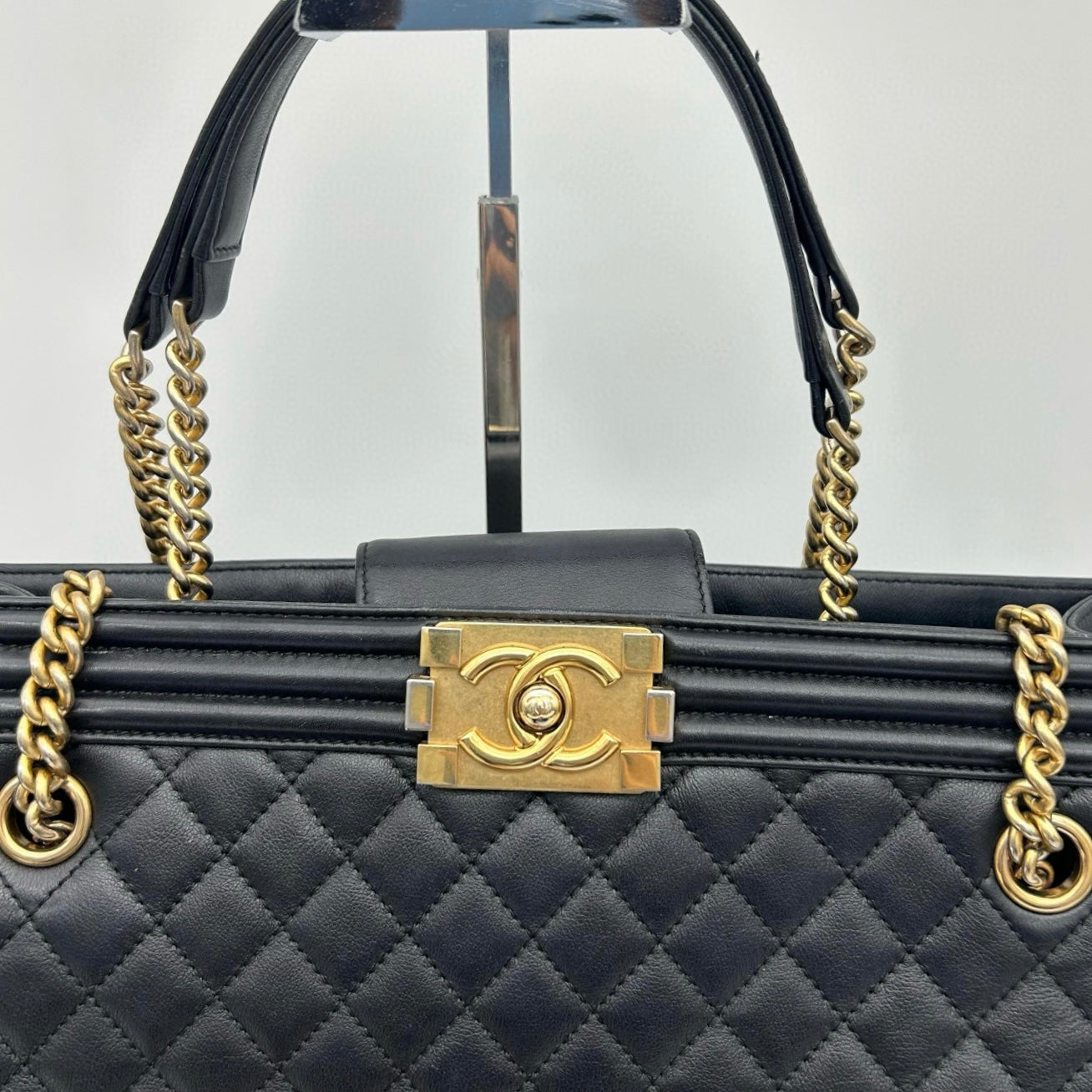 Chanel Black & Gold Calfskin LeBoy Large Tote Bag [Used]