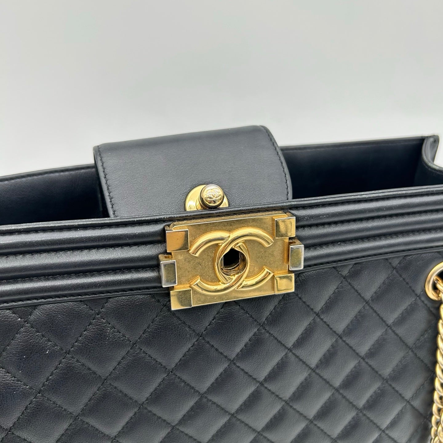 Chanel Black & Gold Calfskin LeBoy Large Tote Bag [Used]