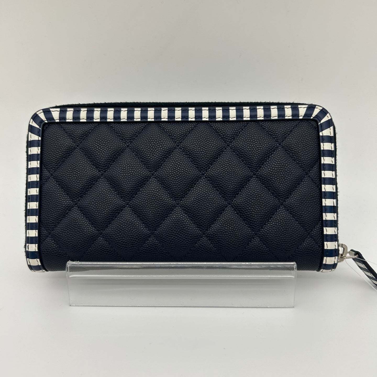 Chanel Navy & Colorblock Matelassé Calfskin Large Logo Zip-Around Long Wallet [Used]
