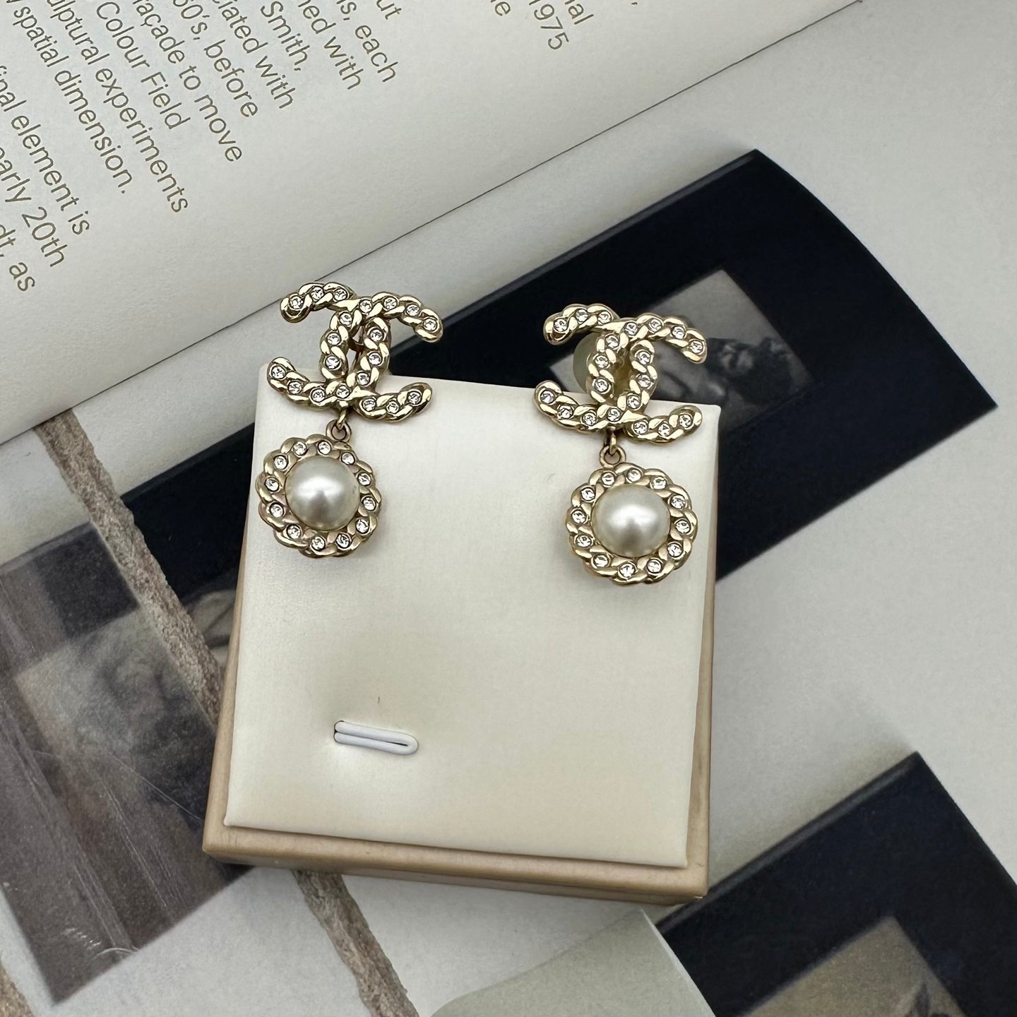 Chanel Light Gold CC Crystal-Embellished Pearl Drop Clip-On Earrings [Used]