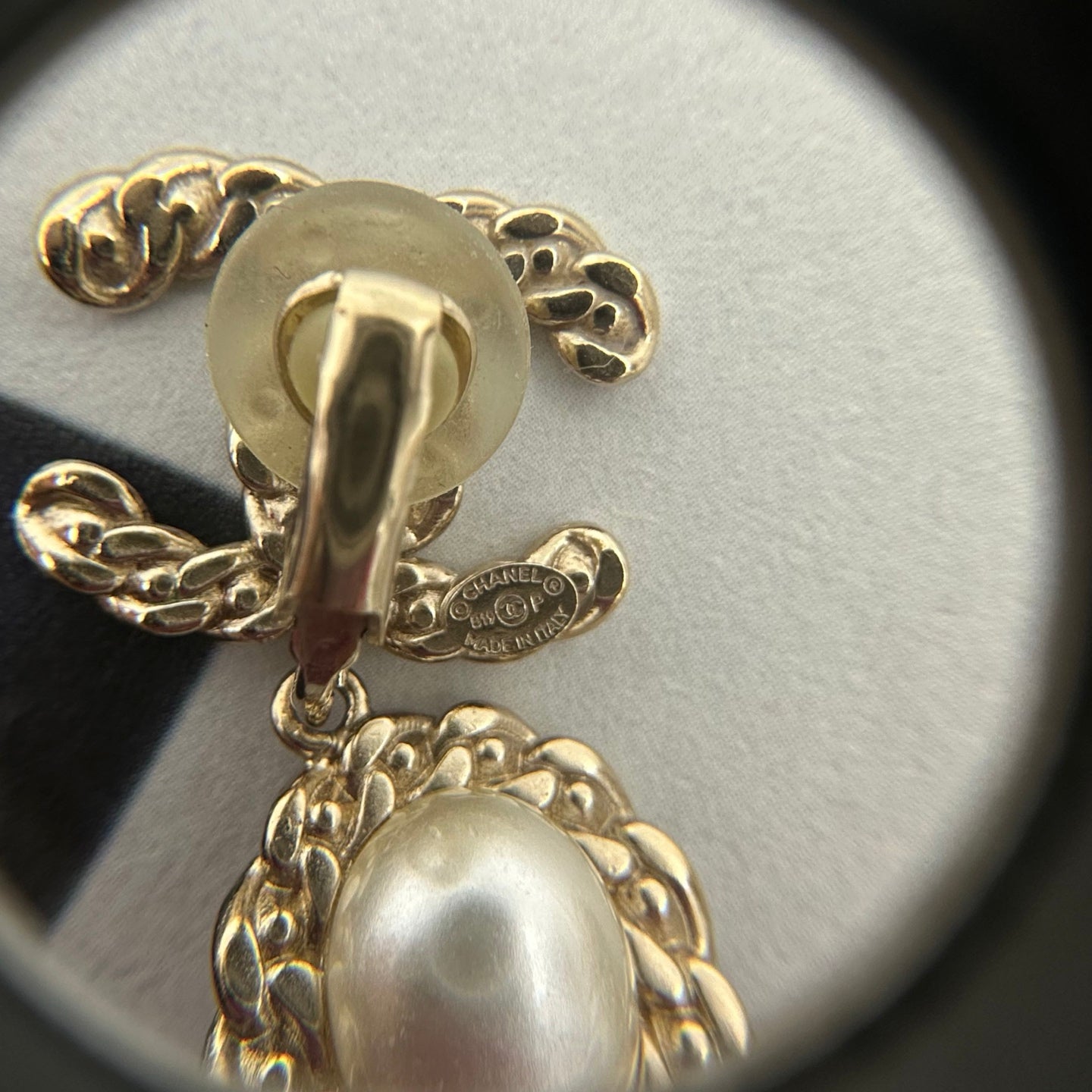 Chanel Light Gold CC Crystal-Embellished Pearl Drop Clip-On Earrings [Used]