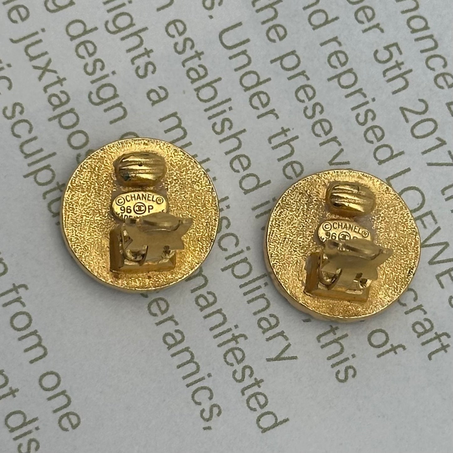 Chanel Vintage Black & Gold CC Round Button Clip-On Earrings [Used]