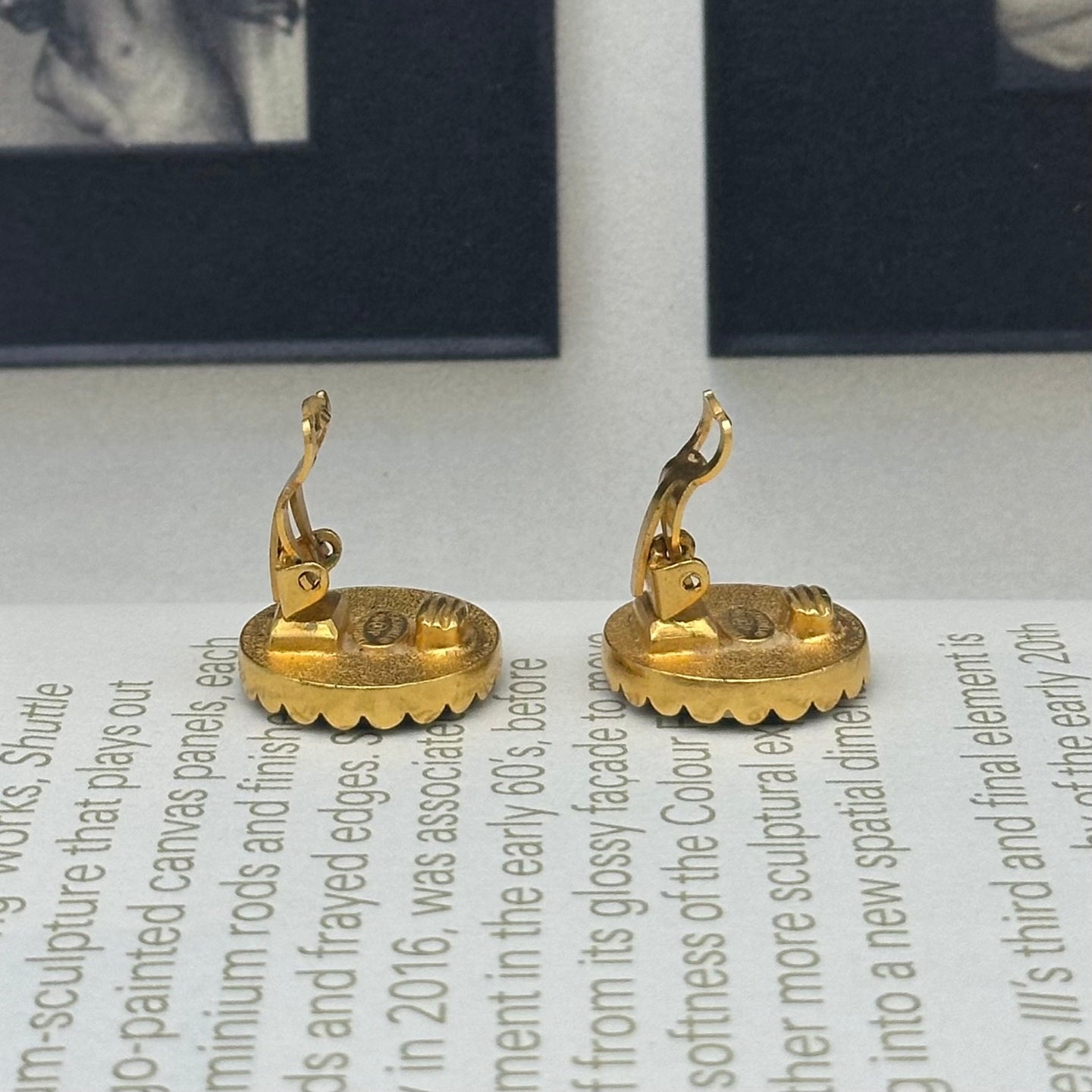 Chanel Vintage Black & Gold CC Round Button Clip-On Earrings [Used]