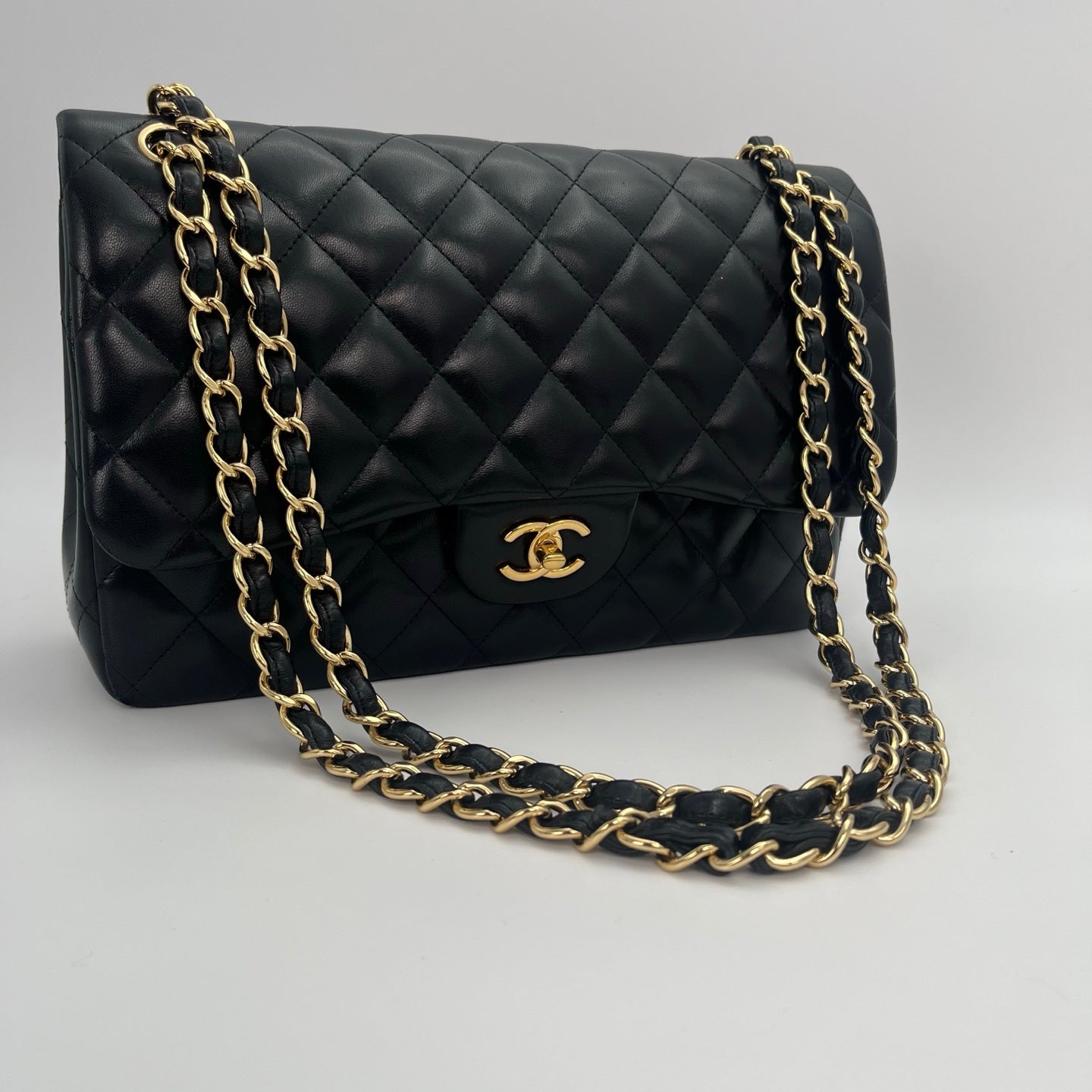 CHANEL Classic Double Flap Jumbo in Black/Gold Lamb Skin [Used]