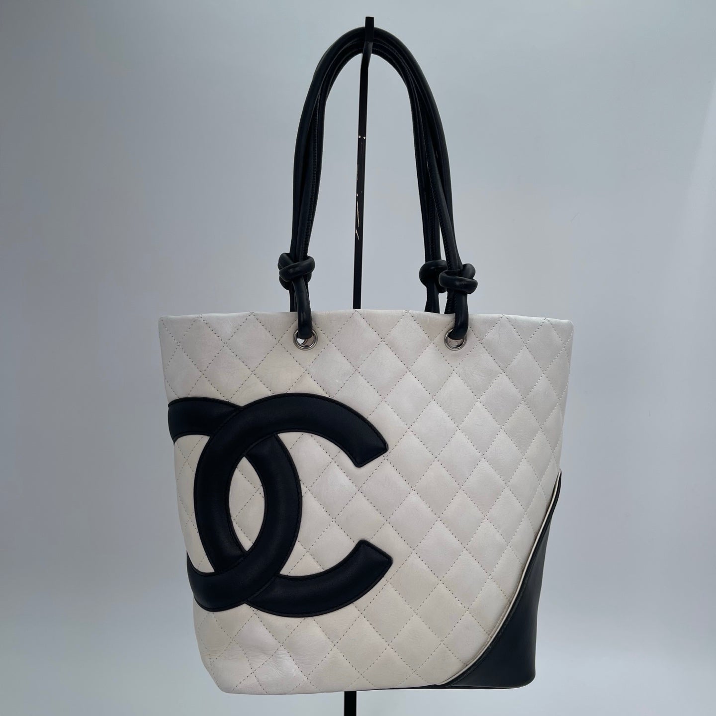 Chanel Calfskin Cambon Bucket Tote Bag White and Black [Used]