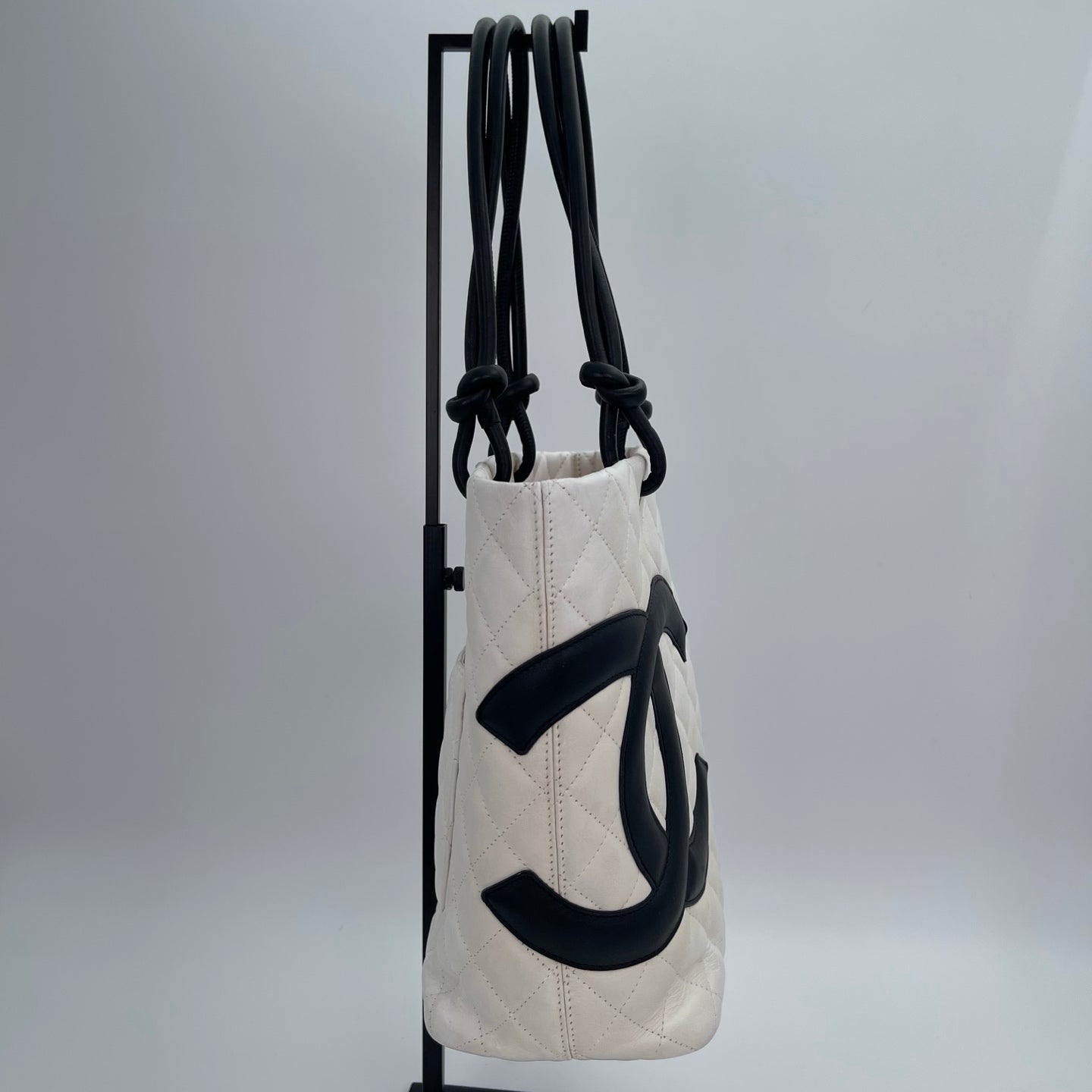 Chanel Calfskin Cambon Bucket Tote Bag White and Black [Used]
