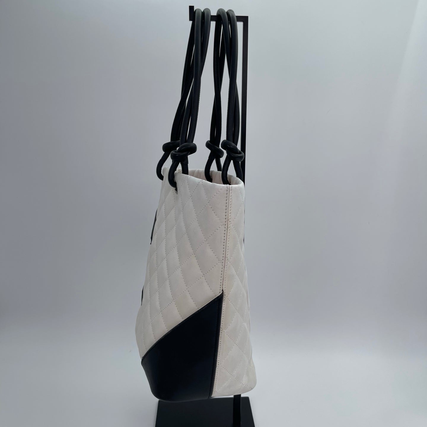 Chanel Calfskin Cambon Bucket Tote Bag White and Black [Used]