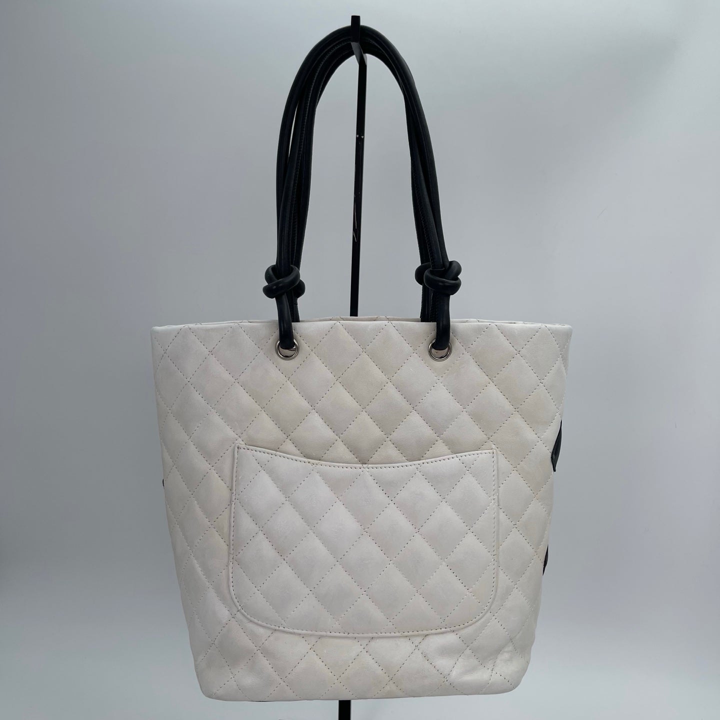 Chanel Calfskin Cambon Bucket Tote Bag White and Black [Used]
