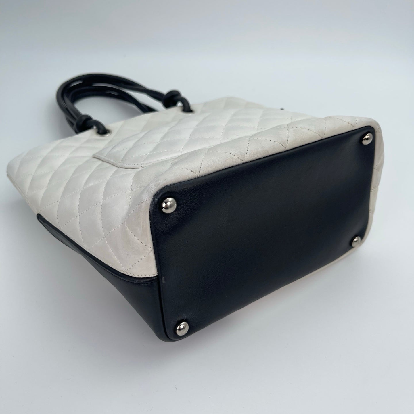 Chanel Calfskin Cambon Bucket Tote Bag White and Black [Used]