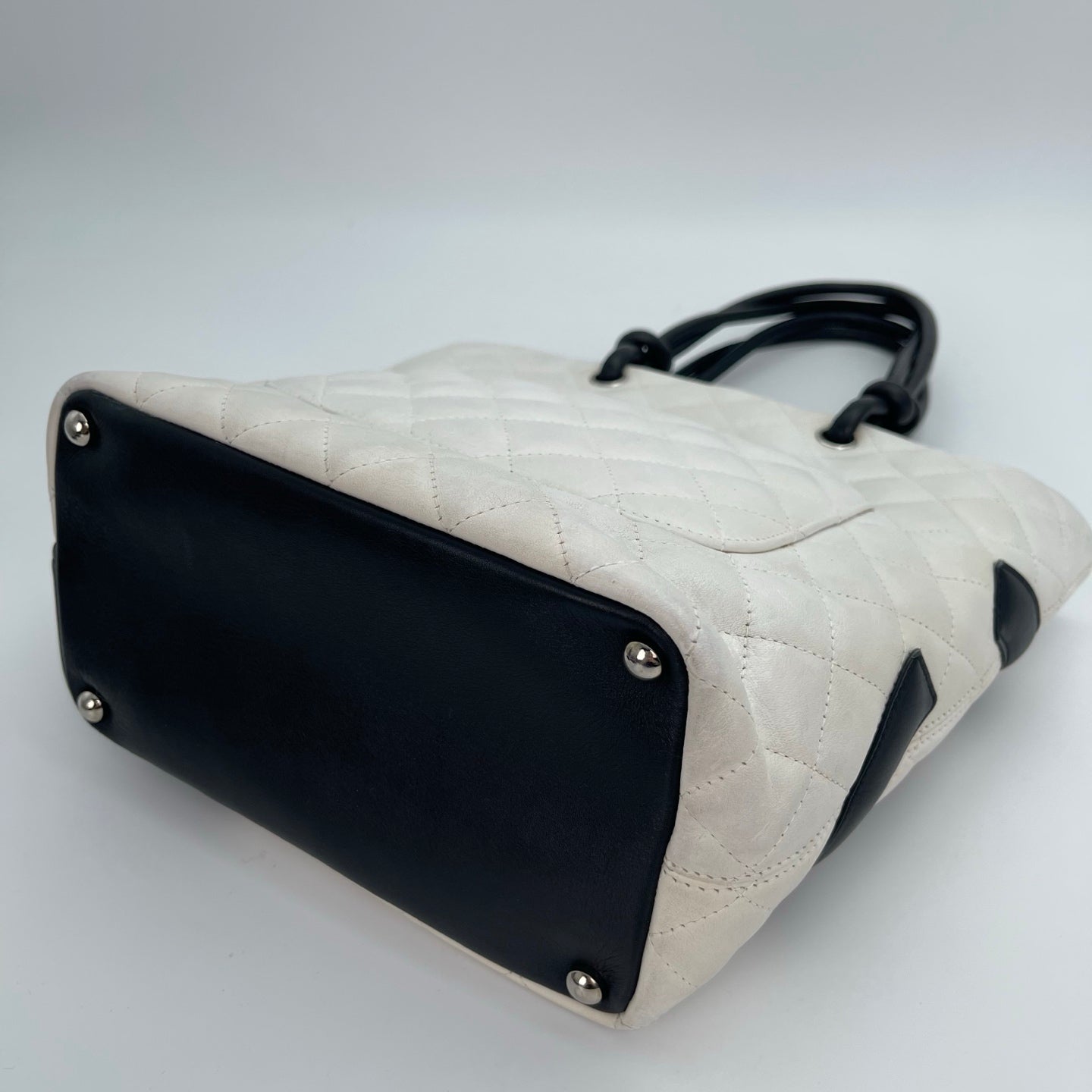 Chanel Calfskin Cambon Bucket Tote Bag White and Black [Used]