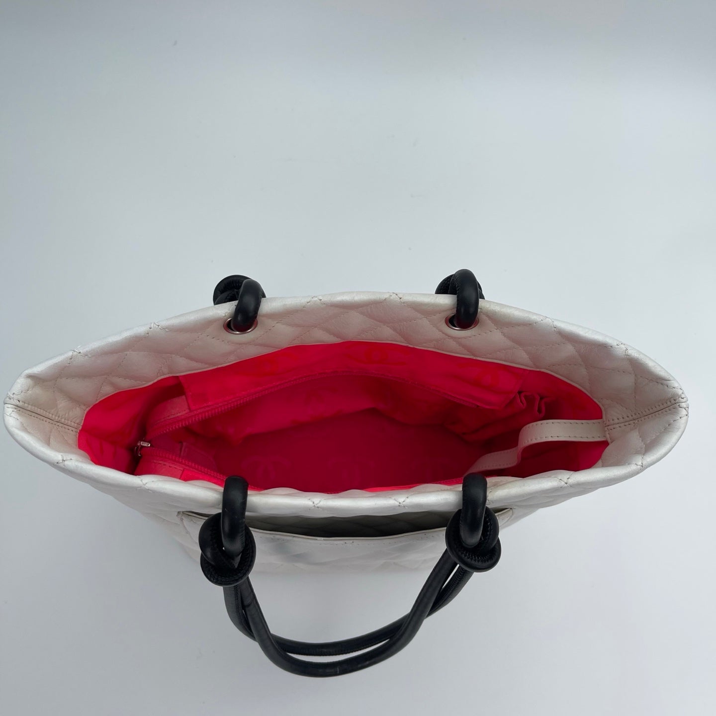 Chanel Calfskin Cambon Bucket Tote Bag White and Black [Used]