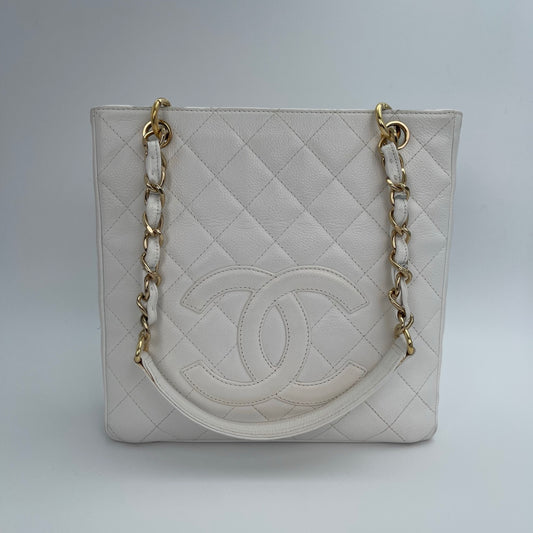 Chanel PST Petit Shopping Tote White/Gold [Used]