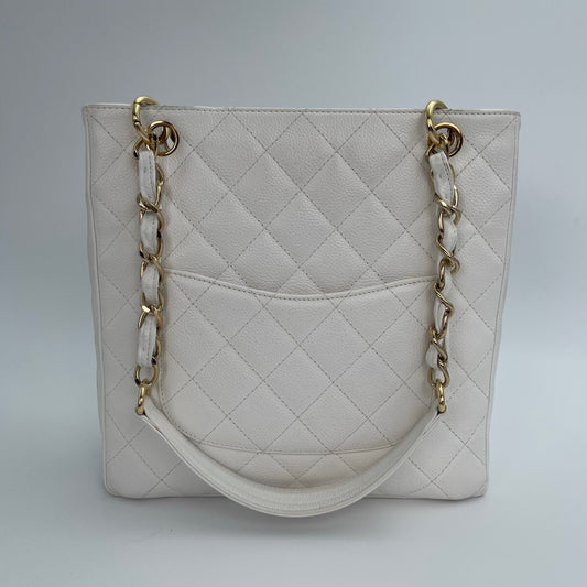 Chanel PST Petit Shopping Tote White/Gold [Used]