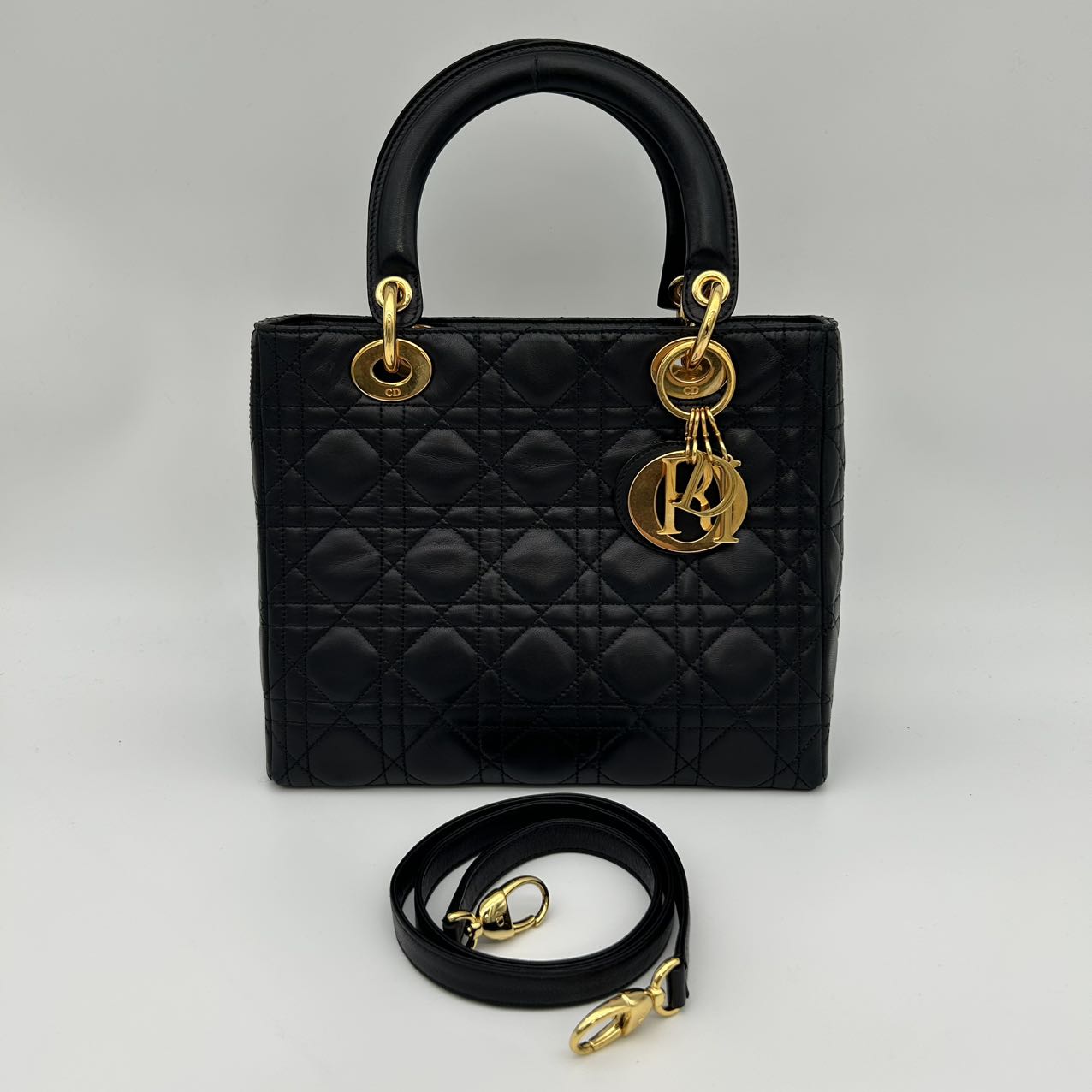 Dior Lady Dior Medium 2-Way Bag in Black with Gold Hardware [Used]