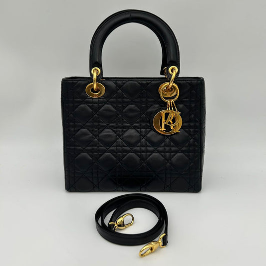 Dior Lady Dior Medium 2-Way Bag in Black with Gold Hardware [Used]