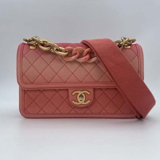 Chanel 19C “Sunset on the Sea” Medium Flap Bag in Coral Pink Caviar [Used]