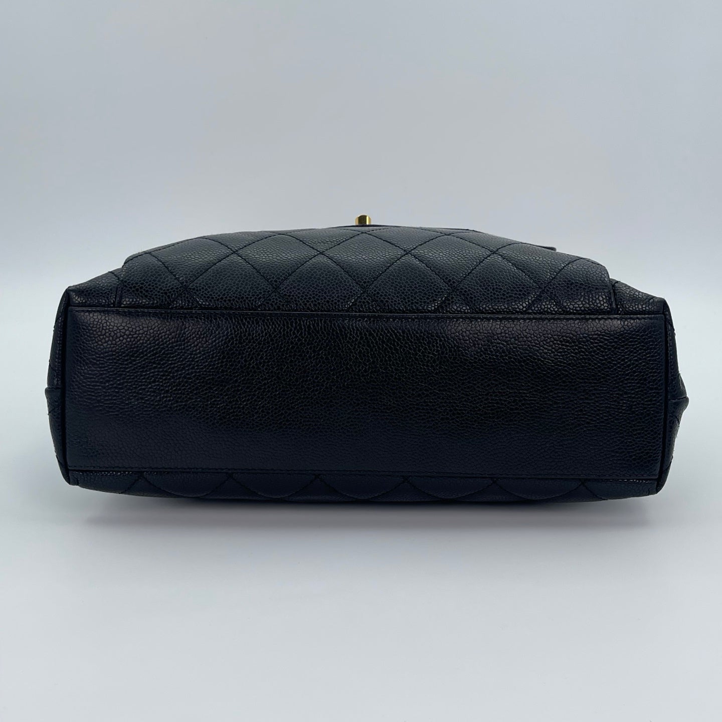 Chanel Black/Gold Caviar Leather Tote Shoulder Bag with CC Flap Pocket [Used]