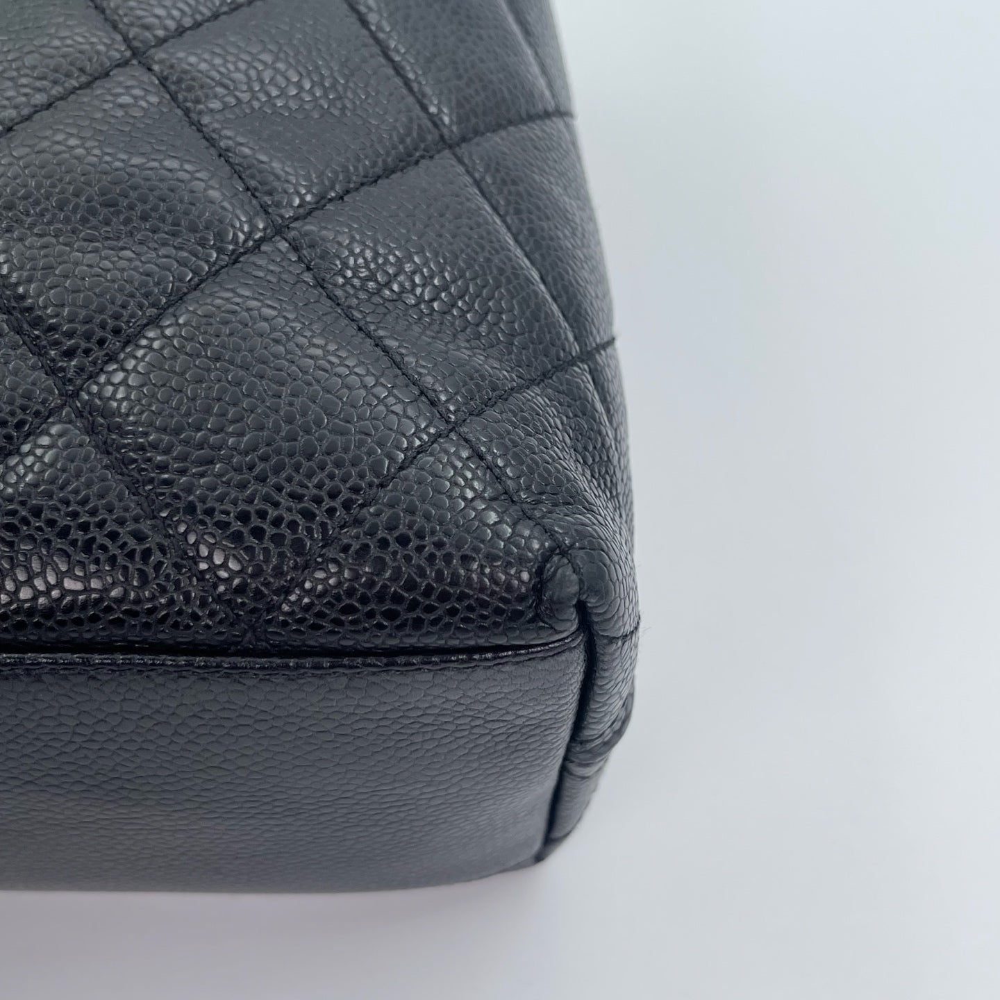 Chanel Black/Gold Caviar Leather Tote Shoulder Bag with CC Flap Pocket [Used]