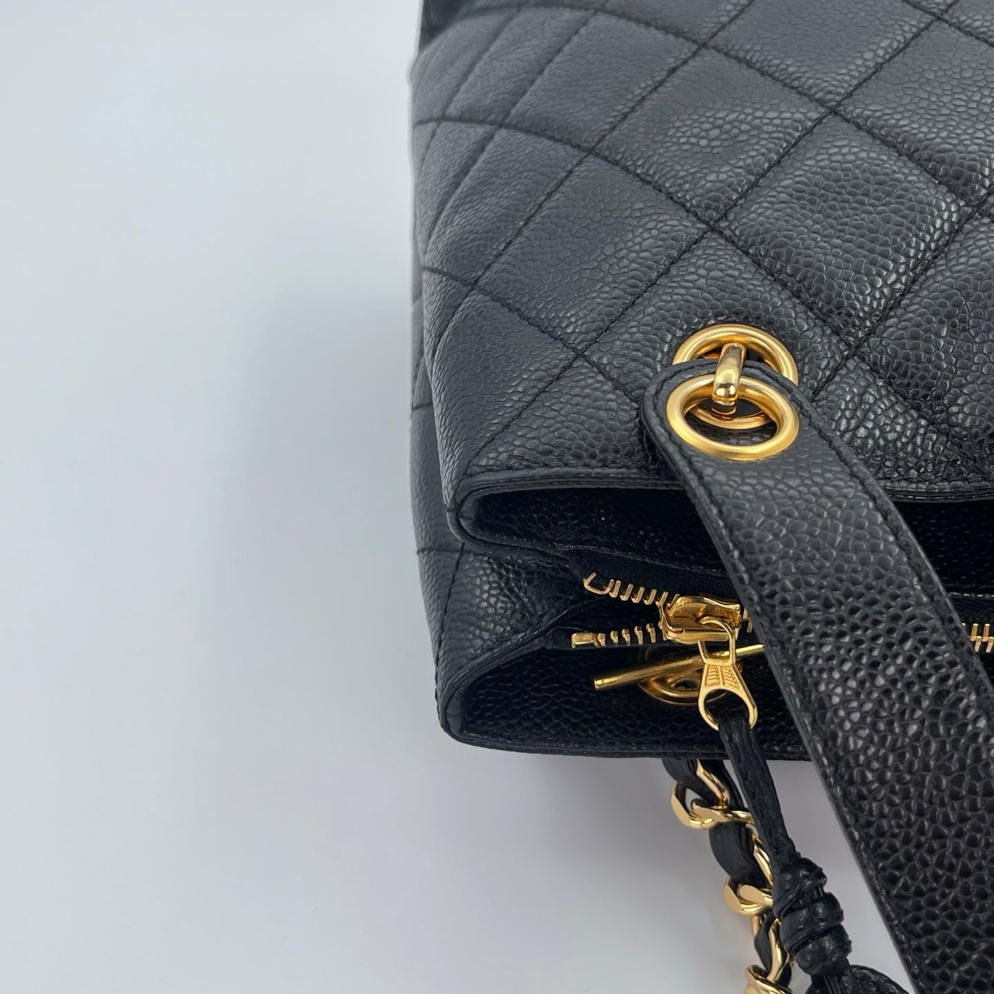 Chanel Black/Gold Caviar Leather Tote Shoulder Bag with CC Flap Pocket [Used]
