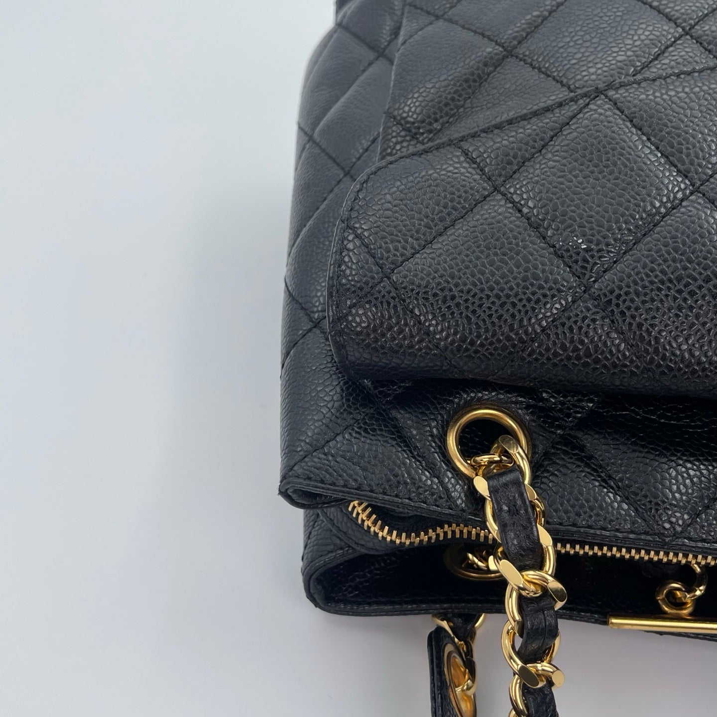 Chanel Black/Gold Caviar Leather Tote Shoulder Bag with CC Flap Pocket [Used]