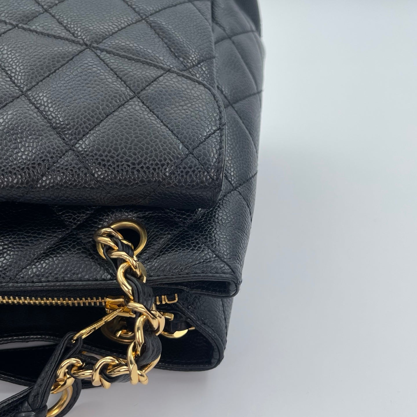 Chanel Black/Gold Caviar Leather Tote Shoulder Bag with CC Flap Pocket [Used]