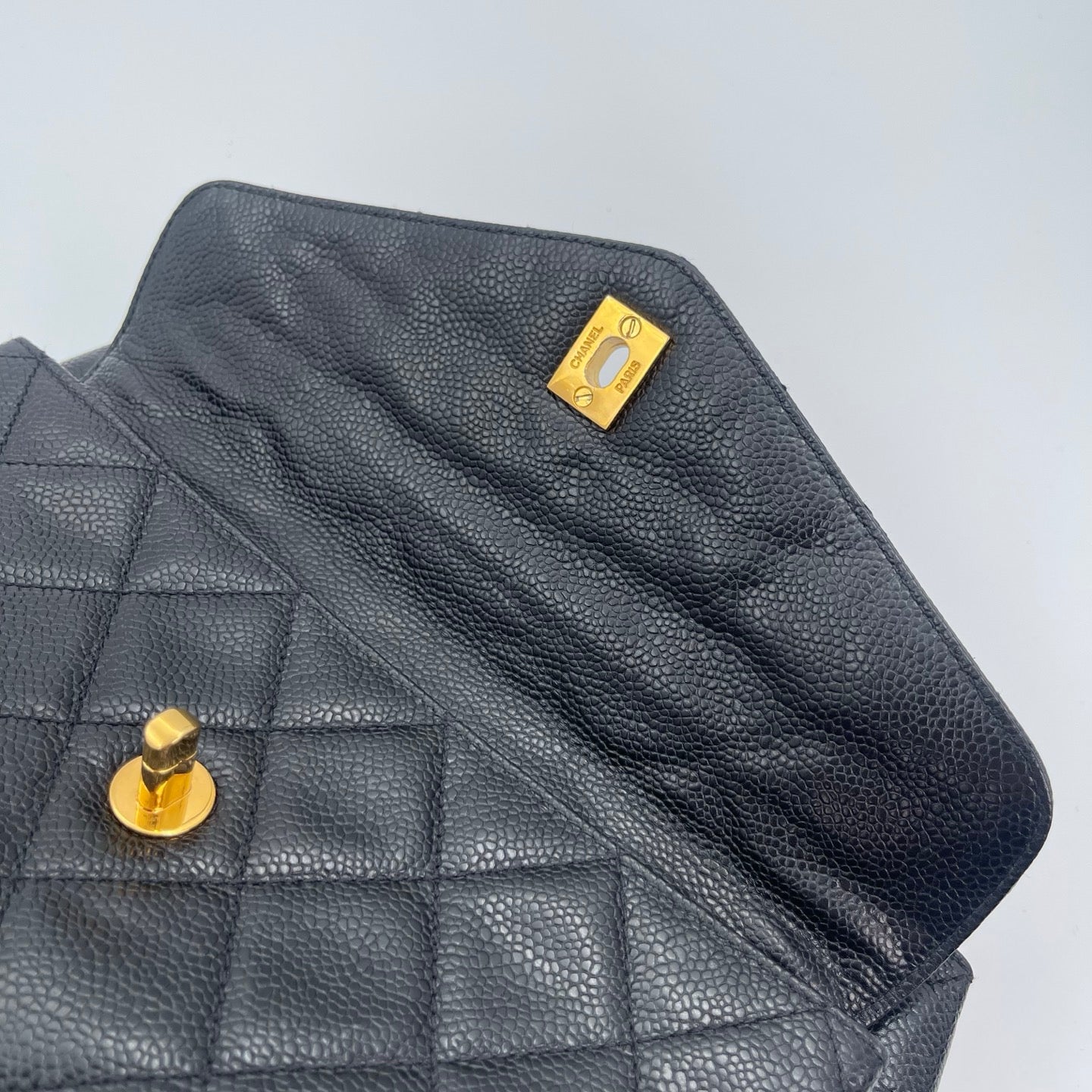 Chanel Black/Gold Caviar Leather Tote Shoulder Bag with CC Flap Pocket [Used]