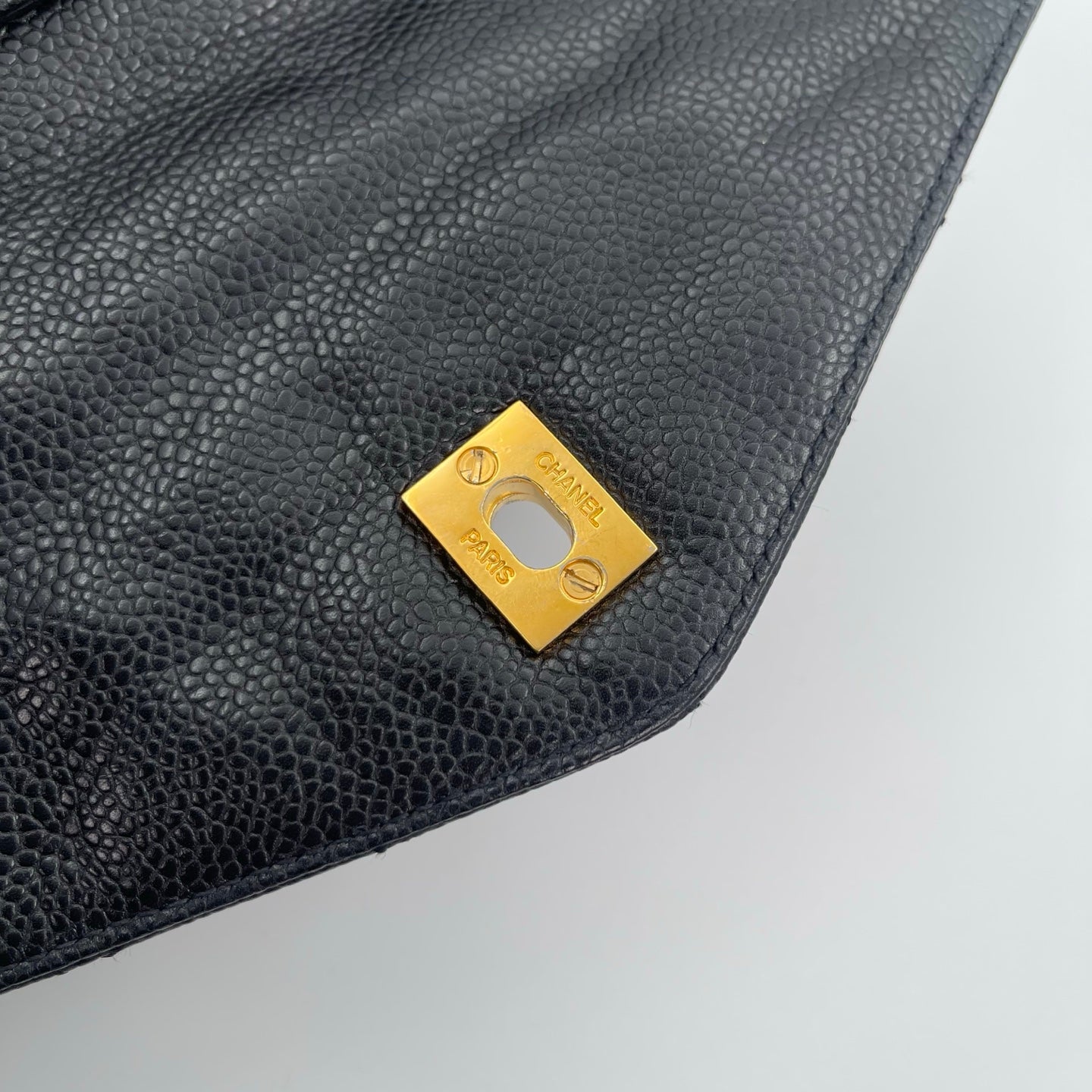 Chanel Black/Gold Caviar Leather Tote Shoulder Bag with CC Flap Pocket [Used]