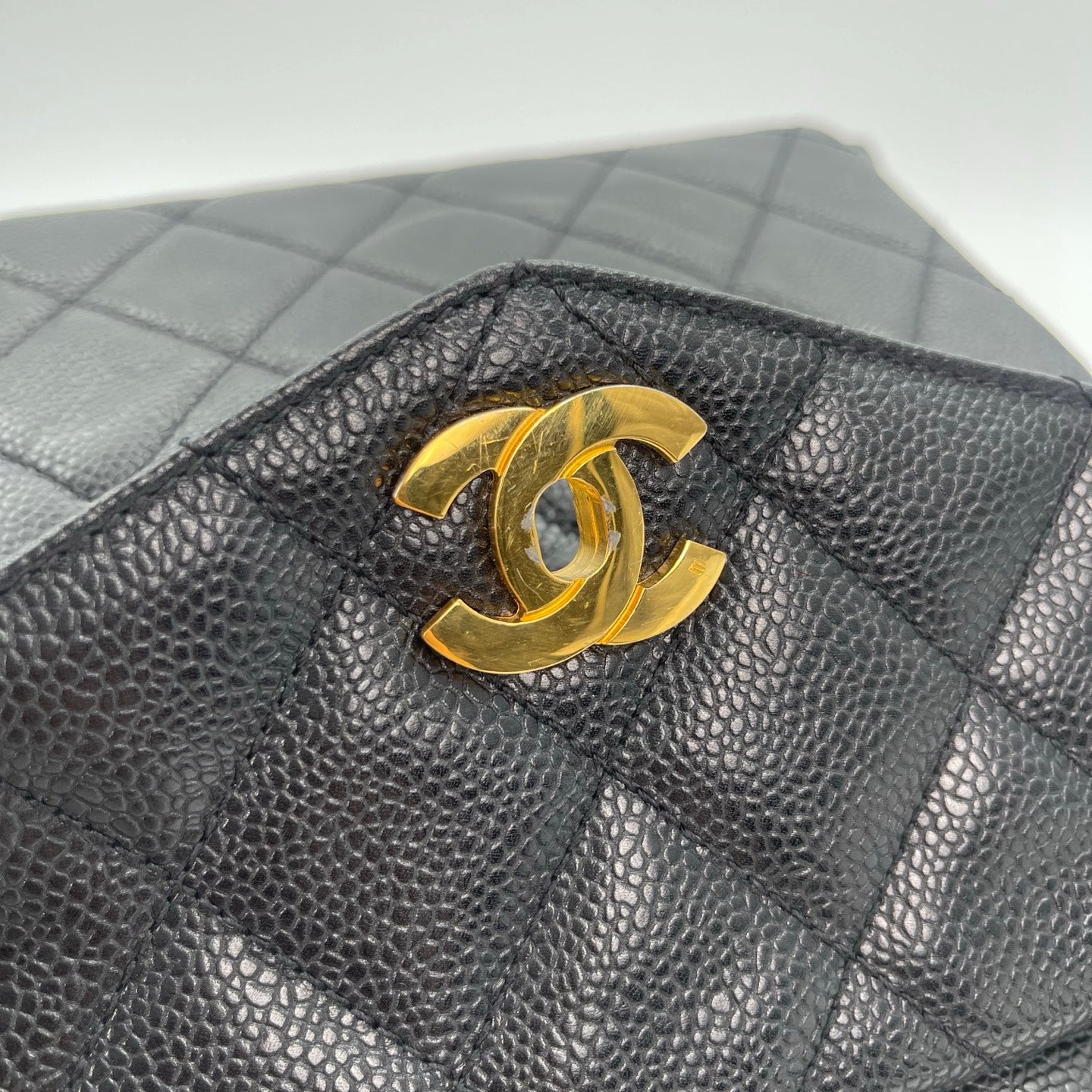 Chanel Black/Gold Caviar Leather Tote Shoulder Bag with CC Flap Pocket [Used]