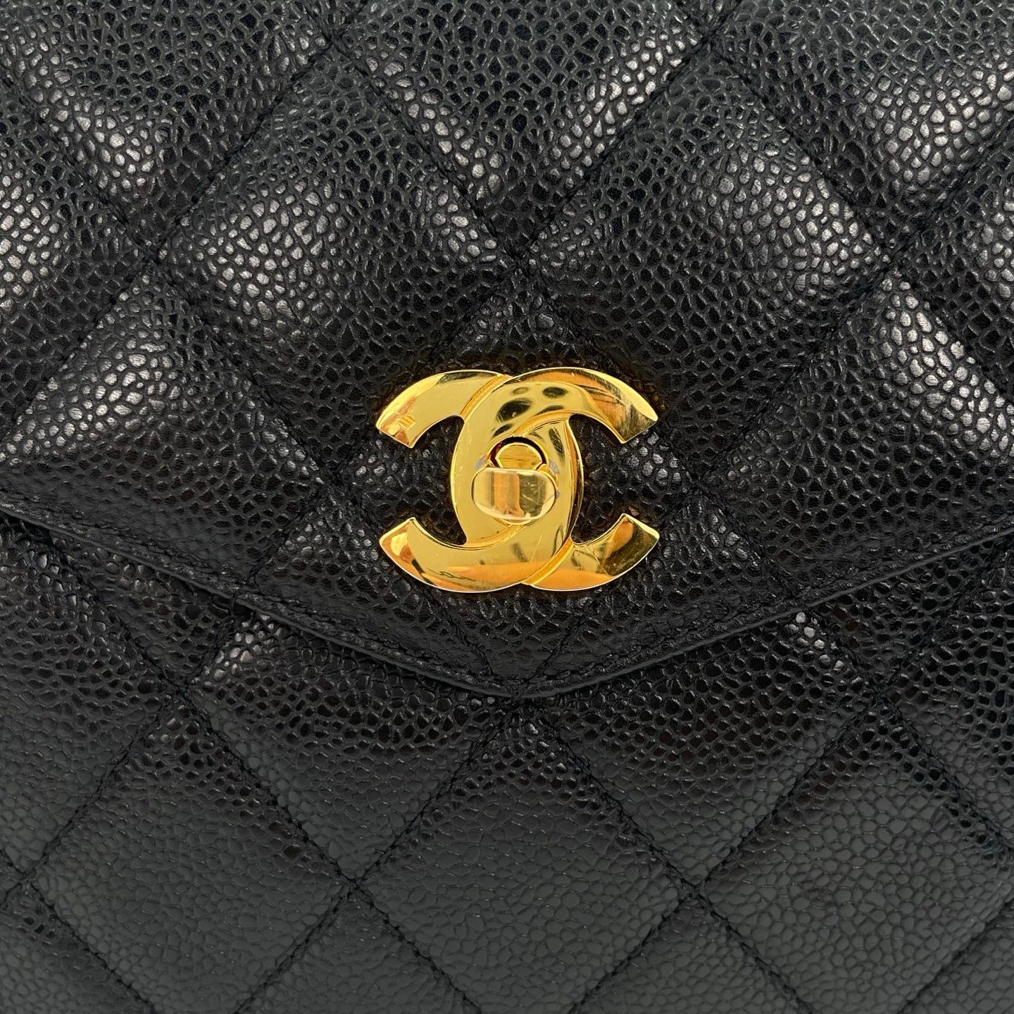 Chanel Black/Gold Caviar Leather Tote Shoulder Bag with CC Flap Pocket [Used]