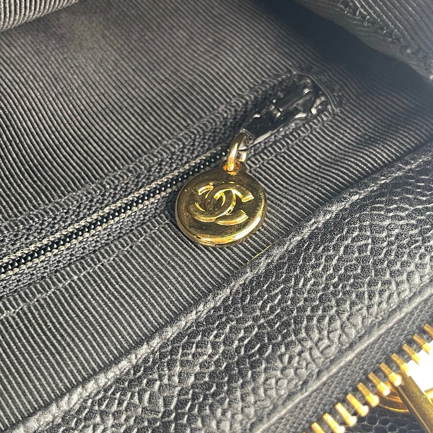 Chanel Black/Gold Caviar Leather Tote Shoulder Bag with CC Flap Pocket [Used]