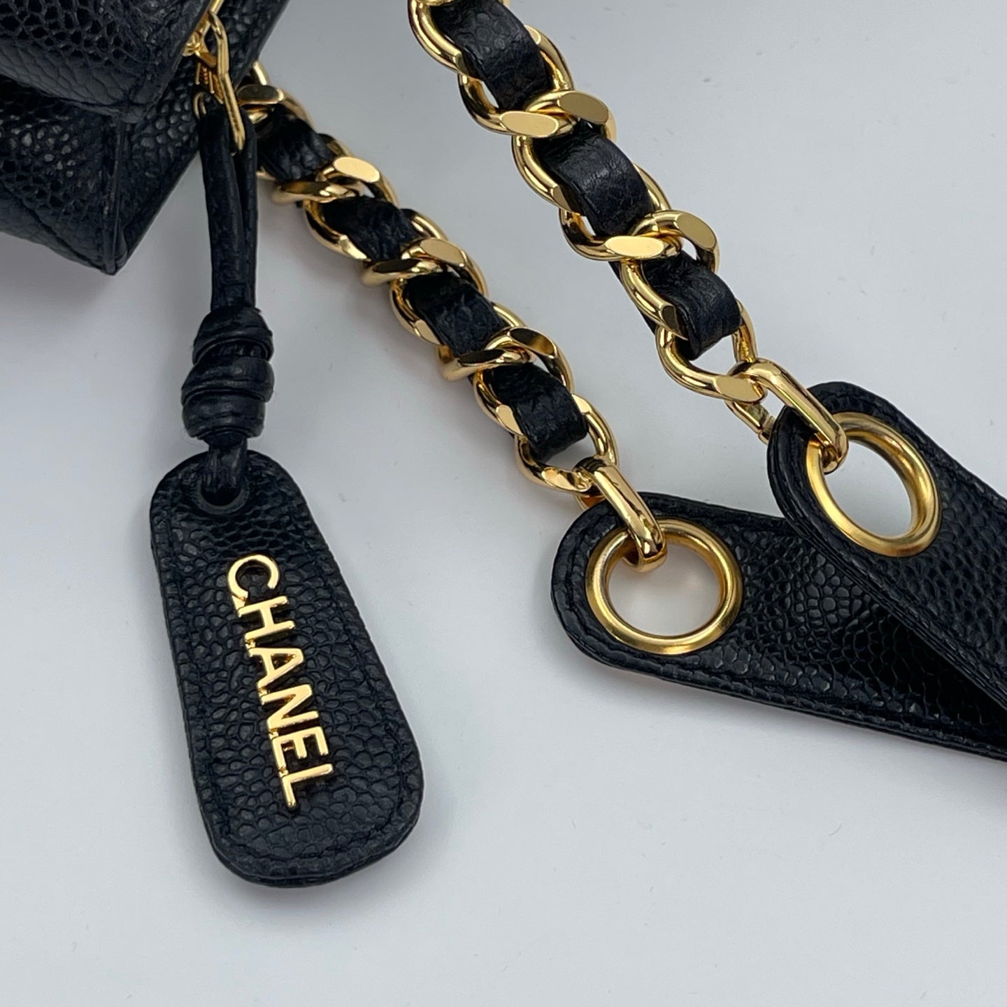 Chanel Black/Gold Caviar Leather Tote Shoulder Bag with CC Flap Pocket [Used]