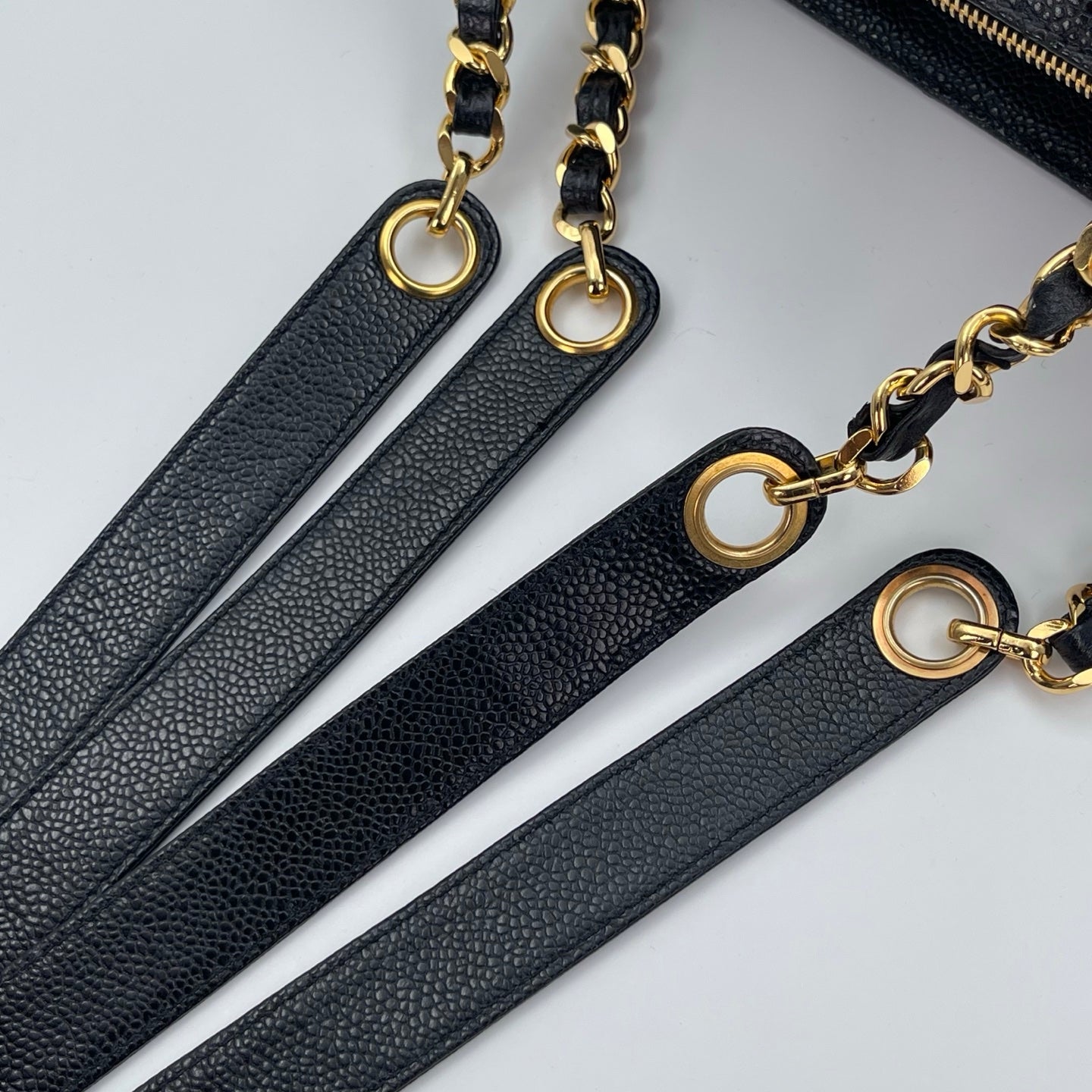 Chanel Black/Gold Caviar Leather Tote Shoulder Bag with CC Flap Pocket [Used]